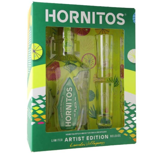 Hornitos Plata Tequila Gift Set with 2 Shot Glasses / 750ml